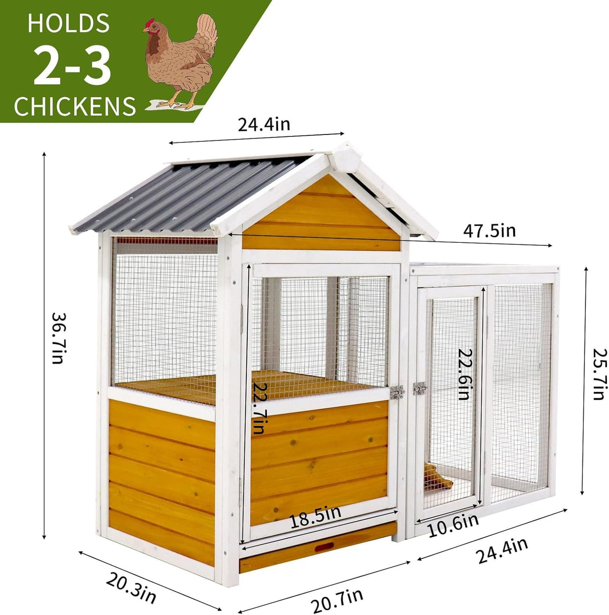 Oykomeoko 48" L Outdoor Duck Coop Wooden Chicken Coop with Nest Box PVC Waterproof Roof (Yellow Brown)（11746） oykomeoko
