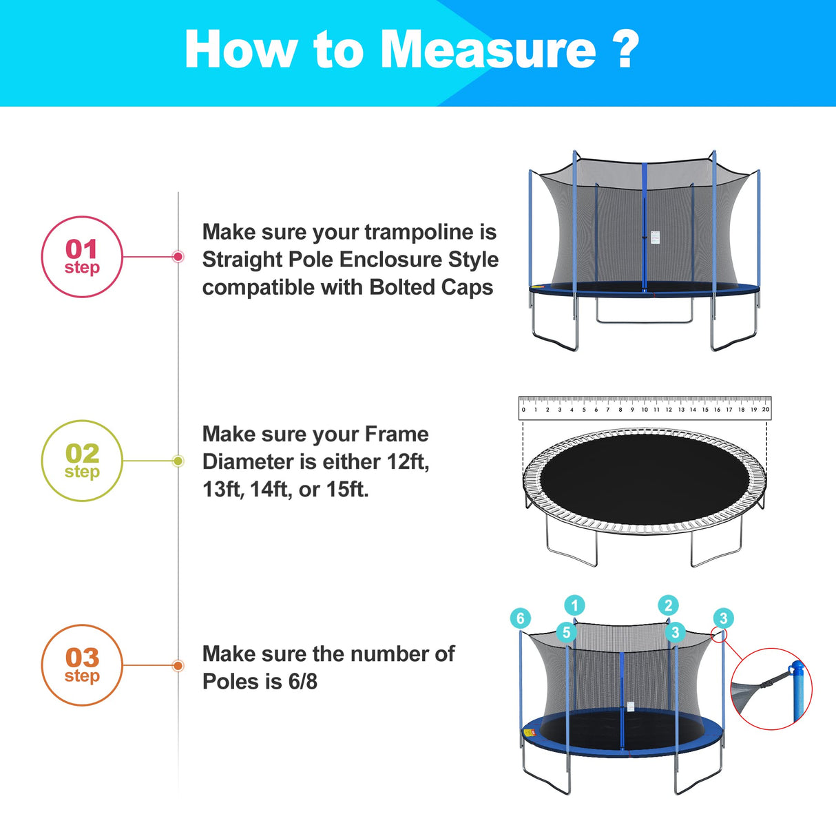 SPORTYOUTH Trampoline Netting Replacement Safety Enclosure for 14 ft 6 Straight Poles Round Frame Trampoline, Breathable Weather-Resistant Tear-Proof Netting with Adjustable Straps, NET ONLY SPORTYOUTH