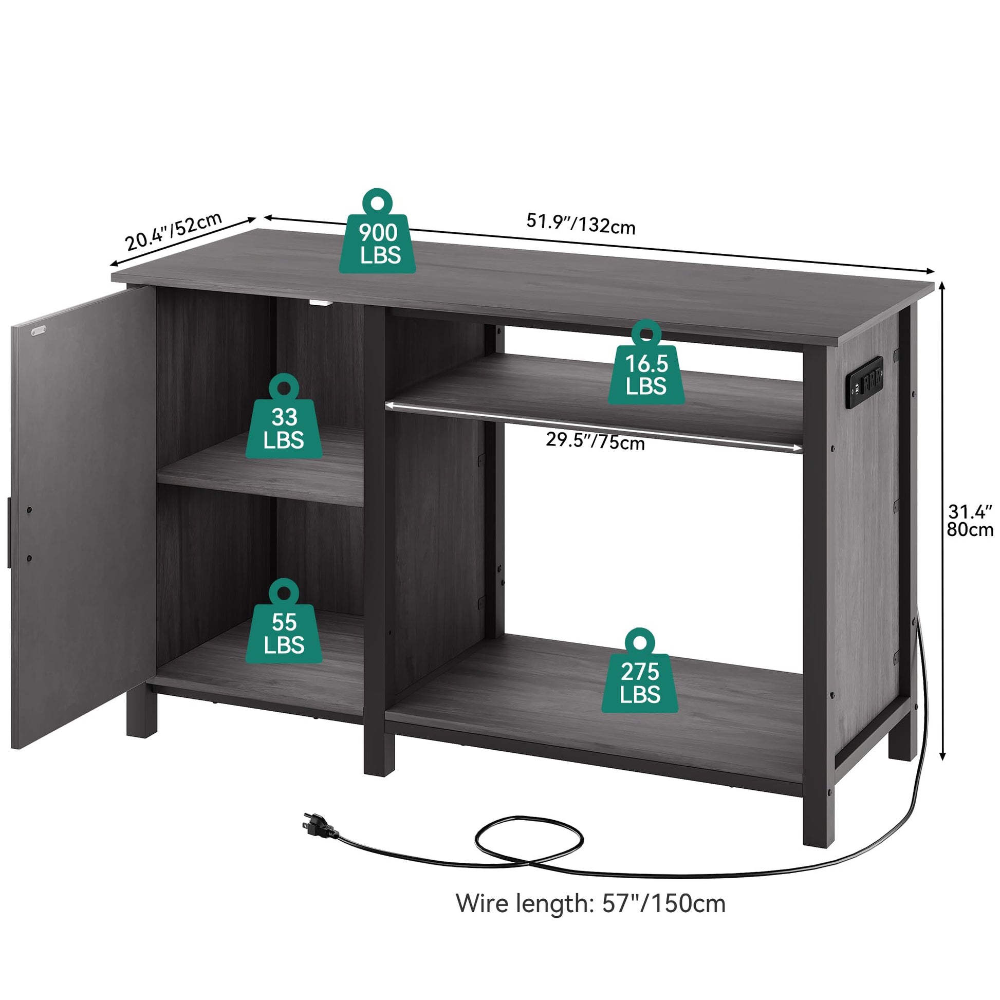 YITAHOME Aquarium Stand with Power Outlets, 55-75 Gallon Fish Tank Stand, Cabinet with RGB Light Strip Suitable for Turtle Tank, Reptile Terrarium, 900LBS Capacity, Grey - WoodArtSupply