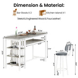 DKLGG Bar Table and Chairs Set of 2, 47" Farmhouse Counter Height Pub Set for 2 Dining Table Set with Storage & Stools Island Table for Kitchen, Home Bar, Grey DKLGG