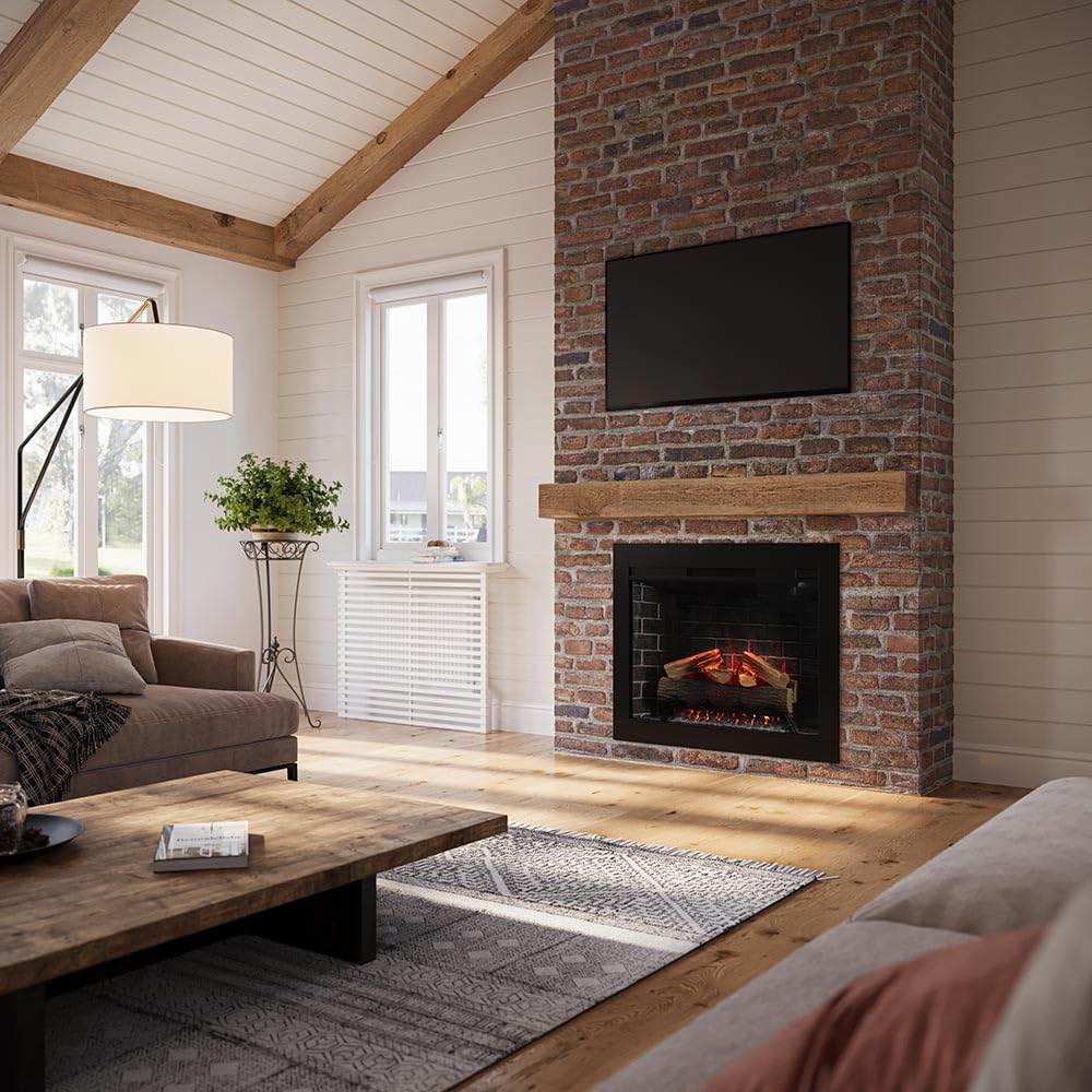 Modern Ember Uptown 33" Smart Electric Fireplace Insert with 3" Trim Kit, Compatible with Alexa and Google Assistant - Includes Remote, 1,000 Sq Ft Electric Heater with Realistic Ember Bed & Log Set Modern Ember