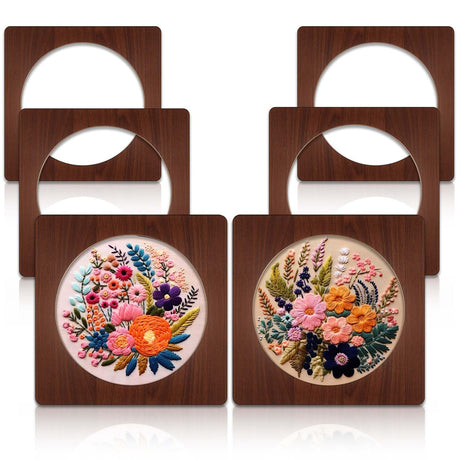 Wenqik 6 Pcs Wood Embroidery Hoop Frame Set 8 Inch Embroidery Hoops Wood Display Frame for Finished Cross Stitch or DIY Art Craft Sewing Ornaments (Without Hoops)(Square) Wenqik