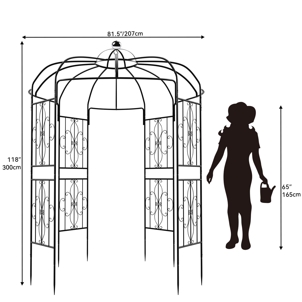 YITAHOME Birdcage Shape Garden Arch Arbors, 9.8'H x 6.8'W Pergola Pavilion for Climbing Plants Outdoor, Wedding Arches for Ceremony Party, Metal Garden Arbor for Patio, Backyard (Black) YITAHOME
