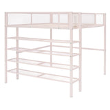 Bellemave Full Size Loft Bed with 4-Tier Shelves and Storage, Metal Loft Bed with Bookshelf, Full Size Loft Bed with Storage Stairs(with Bookshelf, Pink) Bellemave