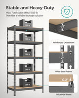 SONGMICS 5-Tier Storage Shelves, Garage Storage, Boltless Assembly, Adjustable Shelving Unit, 17.7 x 35.4 x 70.9 Inches, Load 1929 lb, for Shed Warehouse Basement Kitchen, Gray UGLR450G01 SONGMICS