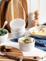 LE TAUCI Ramekins with Lids, 12 oz Ramikin Set for Creme Brulee, Souffle, Dipping Sauce, Ceramic Food Storage Container - 5 inch, Set of 4, Arctic White LE TAUCI