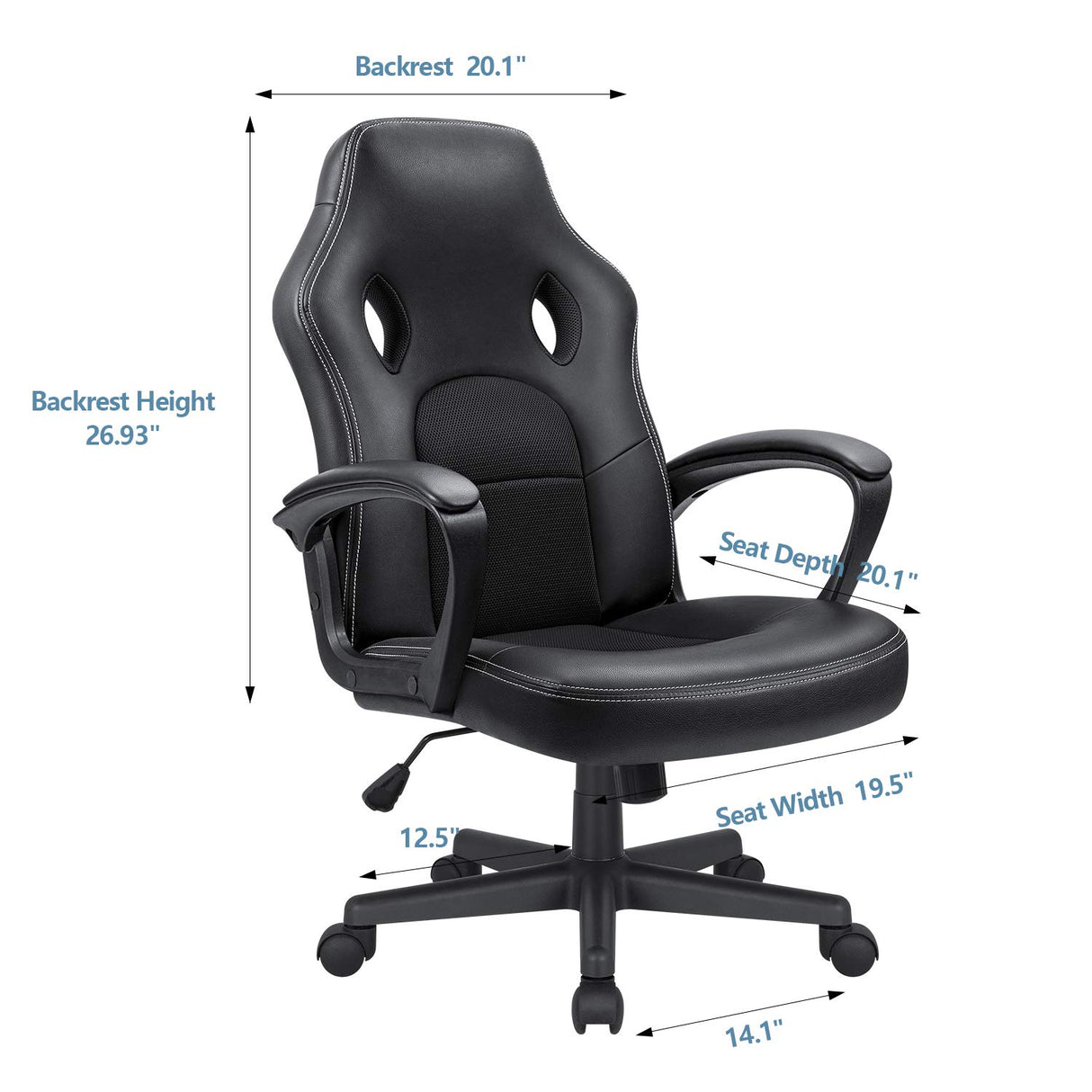 KaiMeng Office Gaming Chair High Back Leather Computer Chairs Ergonomic Height Adjustable Racing Game Desk Chair Executive Conference Task Chair (Black) KaiMeng