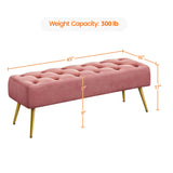 Yaheetech Modern Ottoman Bench Velvet Bench Upholstered Footrest for Living Room with Gold Metal Legs and Padded Seat Pink Yaheetech