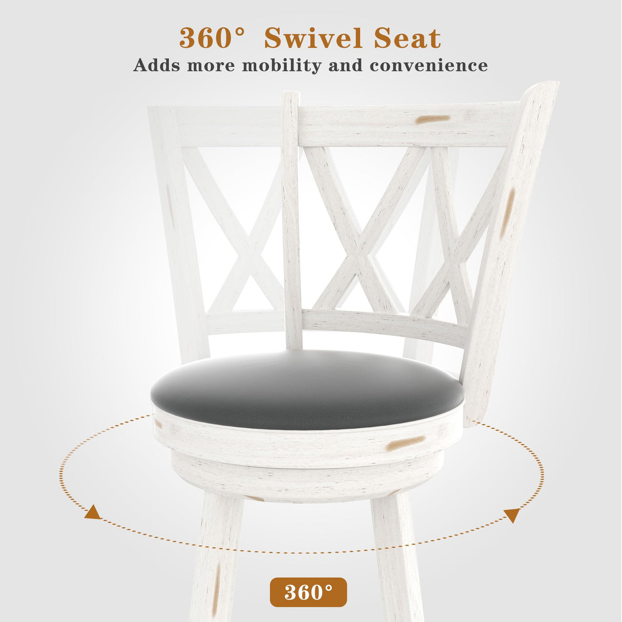 Betterhood 29" Bar Height Swivel Stools - High Back Swivel Barstools with Upholstered Seat & Solid Wood Footrest, Counter Bar Chairs for Kitchen Island & Pub (White, Set of 2) Betterhood