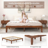 KOMFOTT 14-Inch Solid Rubber Wood King Size Platform Bed Frame - Brown Cherry KOMFOTT