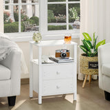 Lerliuo White Night Stand, Small Nightstand with 2 Wood Drawers and Storage Shelf, Modern Bedside Table with Wooden Frame, Rustic Couch Nightstand for Small Spaces, Narrow End Tables for Bedroom Lerliuo