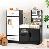 Wooden Play Kitchen Set for Kids – Interactive Pretend Toddler Kitchen Playset with 12 Kitchen Toy Accessories, Perfect for Ages 3+ Leeshyah