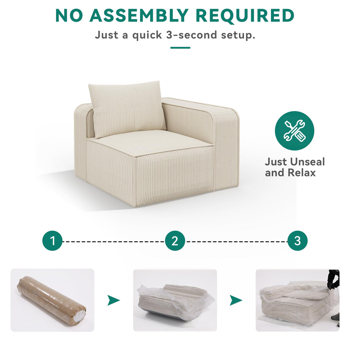 YITAHOME Oversized Deep Modular Sectional Sofa, Cloud Couch 3-Seat Sofa with 3 Pillows, Corduroy Sectional Couches for Living Room, Apartment, Office, Hotel, Bedroom, No Assembly Required, Milky White YITAHOME