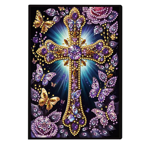 FRANDEK A5 50-Page DIY Diamond Art Painting Notebook with Beautiful Patterns, Special Shaped Diamond Art Craft for Beginners Adults Gift(Purple Cross) FRANDEK