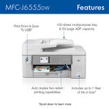 Brother MFC-J6555DW INKvestment Tank Color Inkjet All-in-One Printer with up to 1 Year of Ink in-box1 and 11” x 17” Print, Copy, scan, and fax Capabilities,White Brother