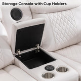 Power Recliner Sofa Set of 3 Piece with Bass Speakers for Living Room,Faux Leather Electric Zero Gravity 3 Seater Reclining Couch with Wireless Charger and Loveseat Theater Chair with LED Lights,White Comfort Stretch