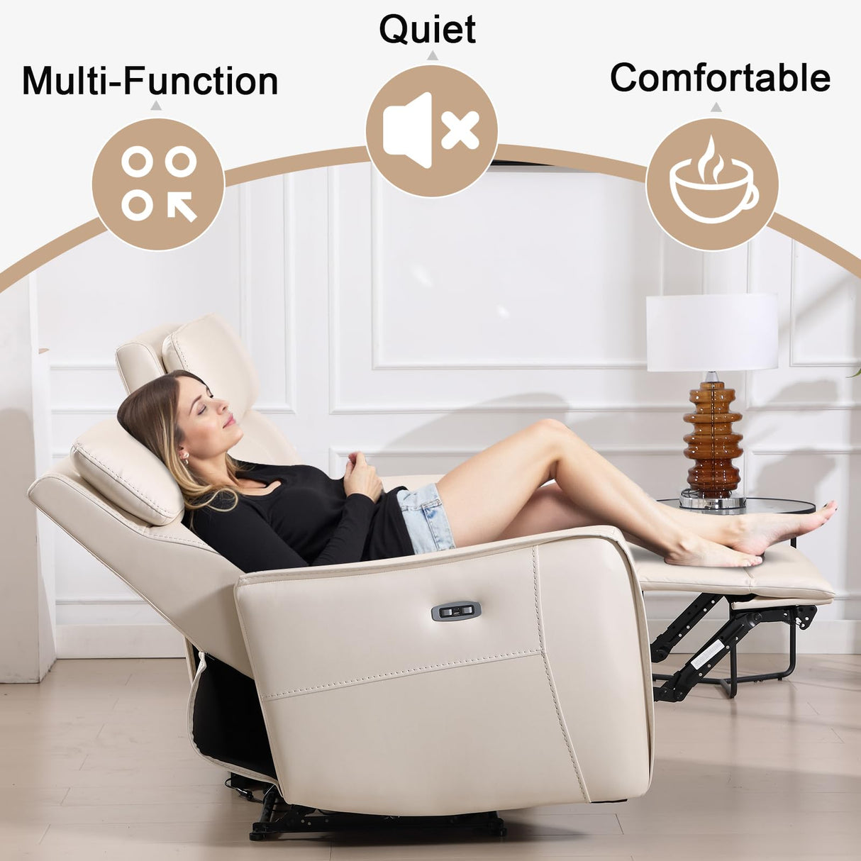 ANJ Power Reclining Loveseat, 2 Seater PU Leather Recliner Sofa with USB & Type-C Ports, Small Space Modern Couch with Adjustable Backrest and Footrest for Living Room Bedroom ANJ