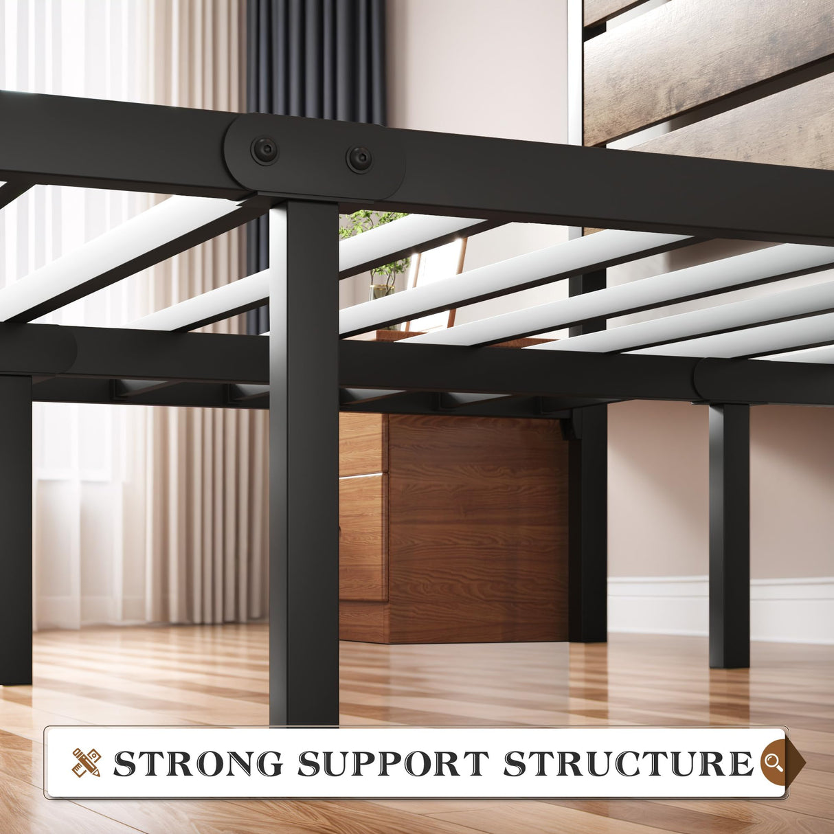 Lifezone Vintage Brown Queen Metal Bed Frame with Headboard, Footboard, and Under-Bed Storage Lifezone