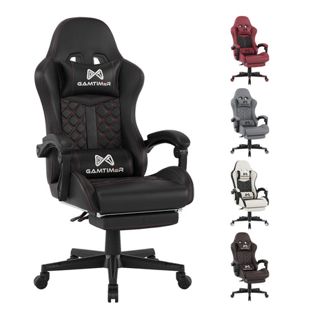 Gaming Chair, Computer Office Chair with Footrest, 155° Reclining Chair, Ergonomic High Back Computer Chair with Headrest and Lumbar Support for Adults and Kids (Black) Gamtimer