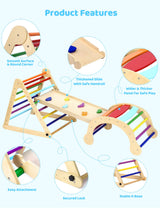 YOLEO Pikler Triangle Set, Foldable 7-in-1 Montessori Climbing Set Fun Baby Pickler-3 Piece Climbing Jungle Gym and Indoor Playground Climbing Toys for Toddlers 1-3 Inside (Rainbow, Advanced Version) YOLEO