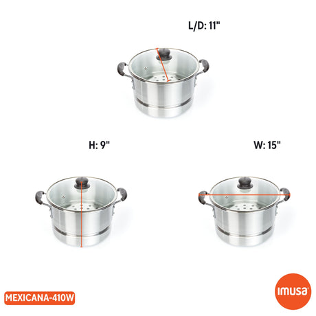 IMUSA USA MEXICANA-410 Aluminum Steamer with Glass Lid 10-Quart, Silver, 10Qt Imusa