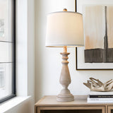 PORTRES 24.5" Mid Century Single Table Lamp for Living Room Farmhouse Linen Bedside Lamps for Bedroom Kids Room Dorm Office Rustic Lamps for End Table Nigntstand Resin PORTRES