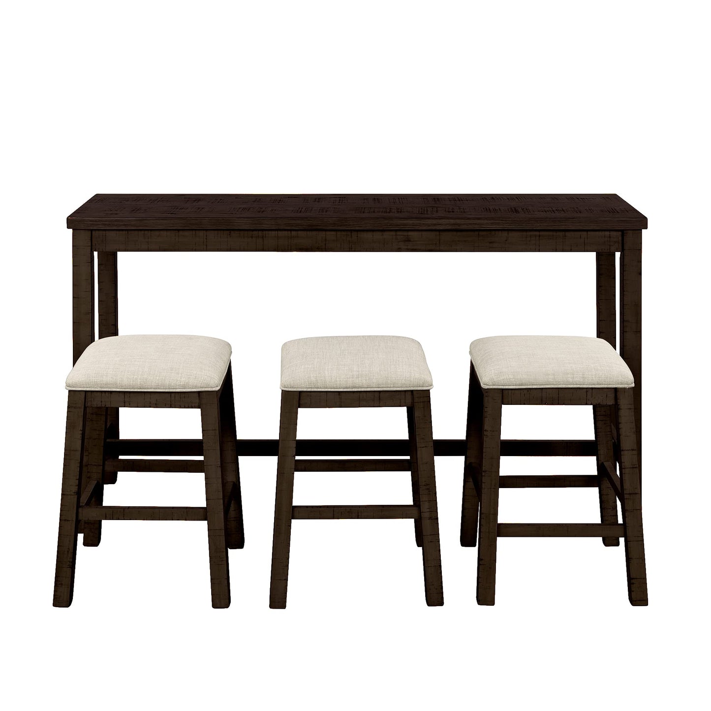 Merax Rustic 4-Piece Counter Height Bar Table Set with Charging Socket and Fabric Padded Stools in Brown