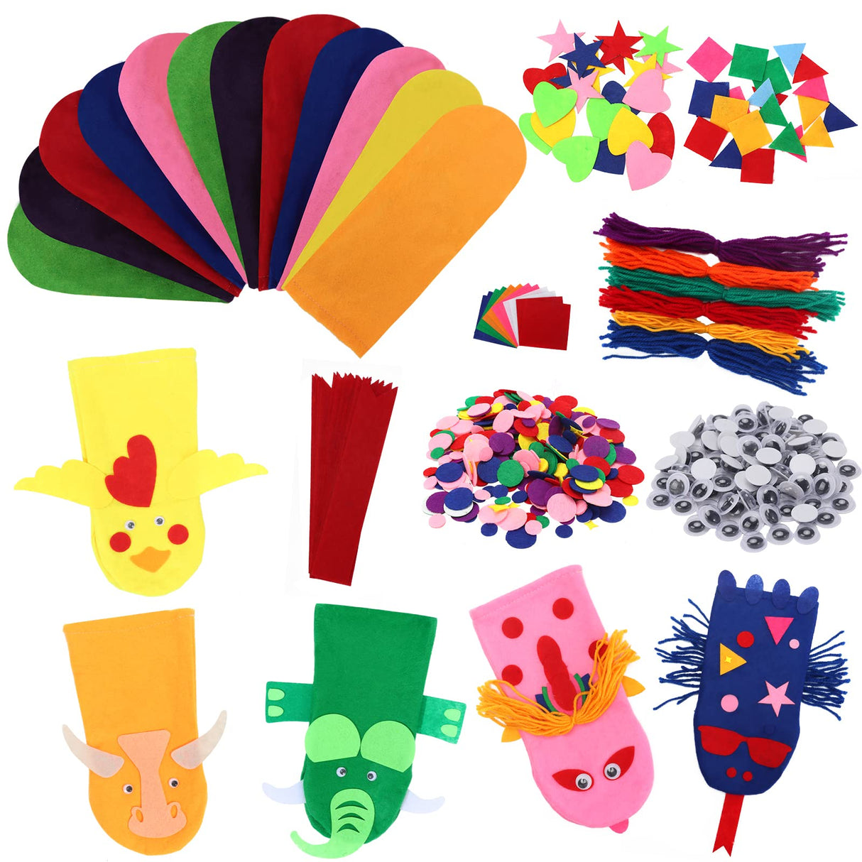 12 Pieces DIY Hand Puppets Making Kit Felt Sock Creative Art Craft Making Your Own Puppets Colorful Pompoms Wiggle Googly Eyes Storytelling Role Play Party Supplies Yaveron