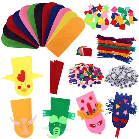 12 Pieces DIY Hand Puppets Making Kit Felt Sock Creative Art Craft Making Your Own Puppets Colorful Pompoms Wiggle Googly Eyes Storytelling Role Play Party Supplies Yaveron