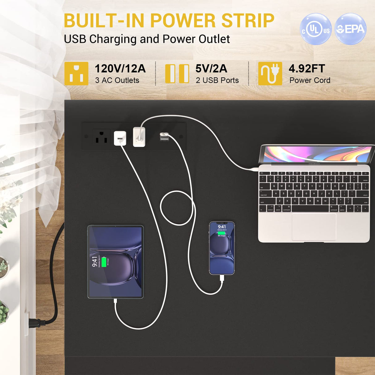 Aheaplus Reversible L-Shaped Desk with Power Outlet, LED Strip, and Storage – Modern Black Gaming & Home Office Solution Aheaplus