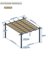 Garvee 10x13 Ft Aluminum Pergola with Retractable Canopy Metal Gazebo for Modern Backyard Deck Porch Grape Trellis(Khaki) Garvee