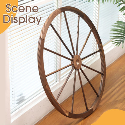 CroBlissful 2 Pcs Wooden Wagon Wheels 30 Inch Removable Decorative Wooden Wheels Old Western Wood Wagon Wheel Hanging Cowboy Party Decorations Wood Wheels for Bar Garage Indoor Outdoor