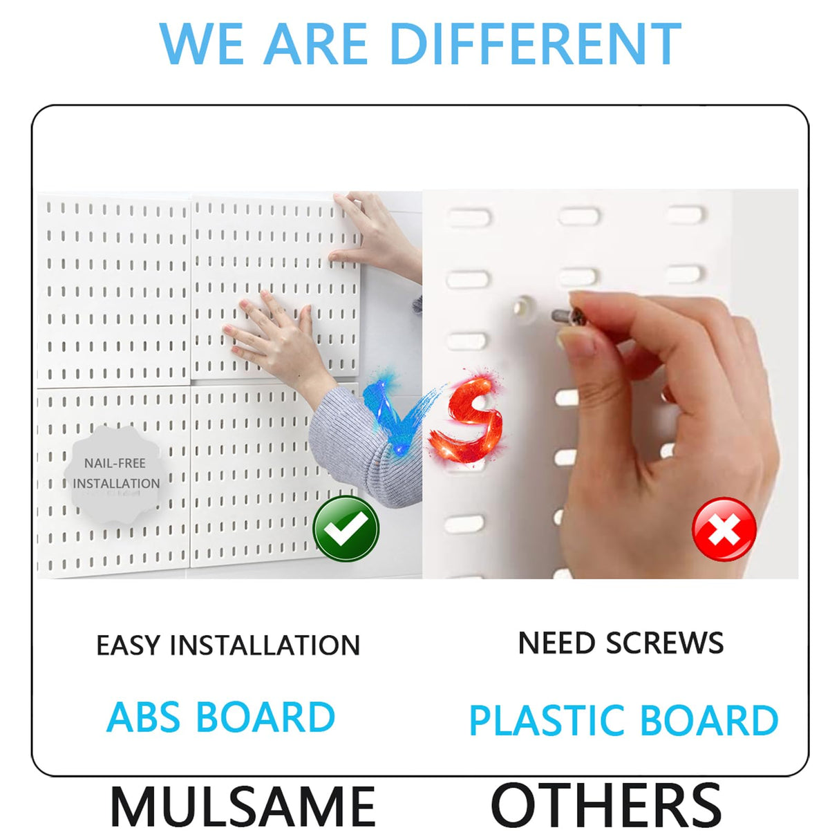 MULSAME Pegboard Combination Kit, Wall Mounted Storage Set with 4 Pegboards & 14 Accessories Hanging, White Peg Boards Organizer for Walls Display, Crafts Organization, Kitchen Organizer, 22" x 22" MULSAME