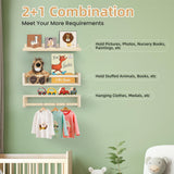 storenization Floating Book Shelves for Wall, 16.5" Natural Wood Nursery Shelves for Book Storage, Solid Pine Wooden Floating Wall Bookshelf for Bedroom Living Room, Set of 2+1, Unfurnished - DIY storenization