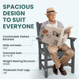 Pamapic 6 PCS Outdoor Dining Set, Spacious HDPE Outdoor Table with 4 Chairs and 1 Bench, Wood Grain Patio Furniture Sets with Elegant Armrest, All-Weather Patio Dining Table with Umbrella Hole, Gray Pamapic