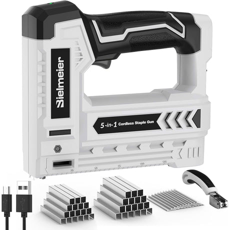 Bielmeier Electric Staple Gun 5 in 1 Band Nailer, 4V Rechargeable Cordless Stapler, Nail Gun Battery Powered with 2,000 Staples and Nails, Power Tacker Pin Nailer for Home Use, Wood, Upholstery, DIY BIELMEIER