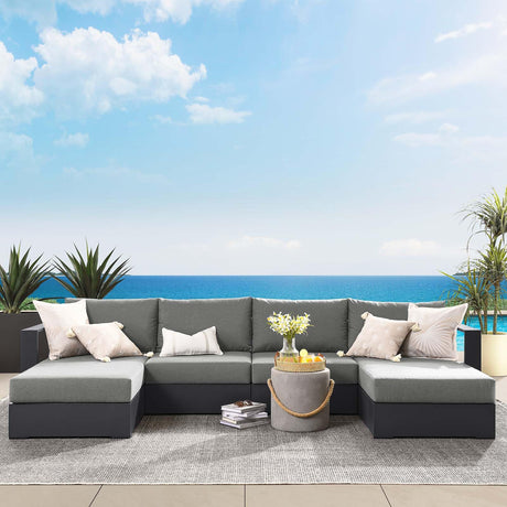 Modway Tahoe Aluminum 4-Piece Outdoor Patio Furniture Gray Charcoal, Modular Sectional Sofa Set with Chaise Lounges, Weather-Resistant Cushion, Ideal for Deck, Backyard, Poolside Modway