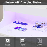 Dresser for Bedroom, 6 Drawer Dresser with LED Lights and Charging Station, Wide Chest of 6 Drawers with Open Space, Modern Large Capacity Storage Cabinet, Living Room, Hallway, White GarveeHome