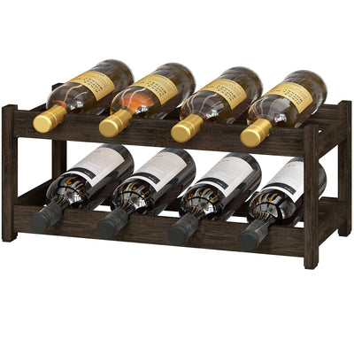 BAMEOS Wine Rack Freestanding 2 Tier 8 Bottle Bamboo Wine Racks Countertop Cabinet Wine Holder Wine Storage Shelf for, Bar, Pantry Wine Cellar Basement Countertop Mocha (16.85 L x 9.25W x 7H