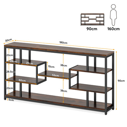 Tribesigns 70.87" Console Tables for Living Room, 5-Tier Narrow Long Sofa Tables with Open Storage Shelves, Rustic Entryway Tables with Metal Frame, Brown & Black - WoodArtSupply