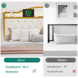 YITAHOME White Upholstered Queen Bed Frame with LED Lights, 4 Storage Drawers, and Charging Station YITAHOME