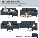 Shintenchi Small Sectional Couch with Ottoman, 3 Seat L Shaped Sofa, Fabric Upholstered Convertible Sofa Couches, Small Couch for Apartments, Living Room and Office(Dark Grey) Shintenchi