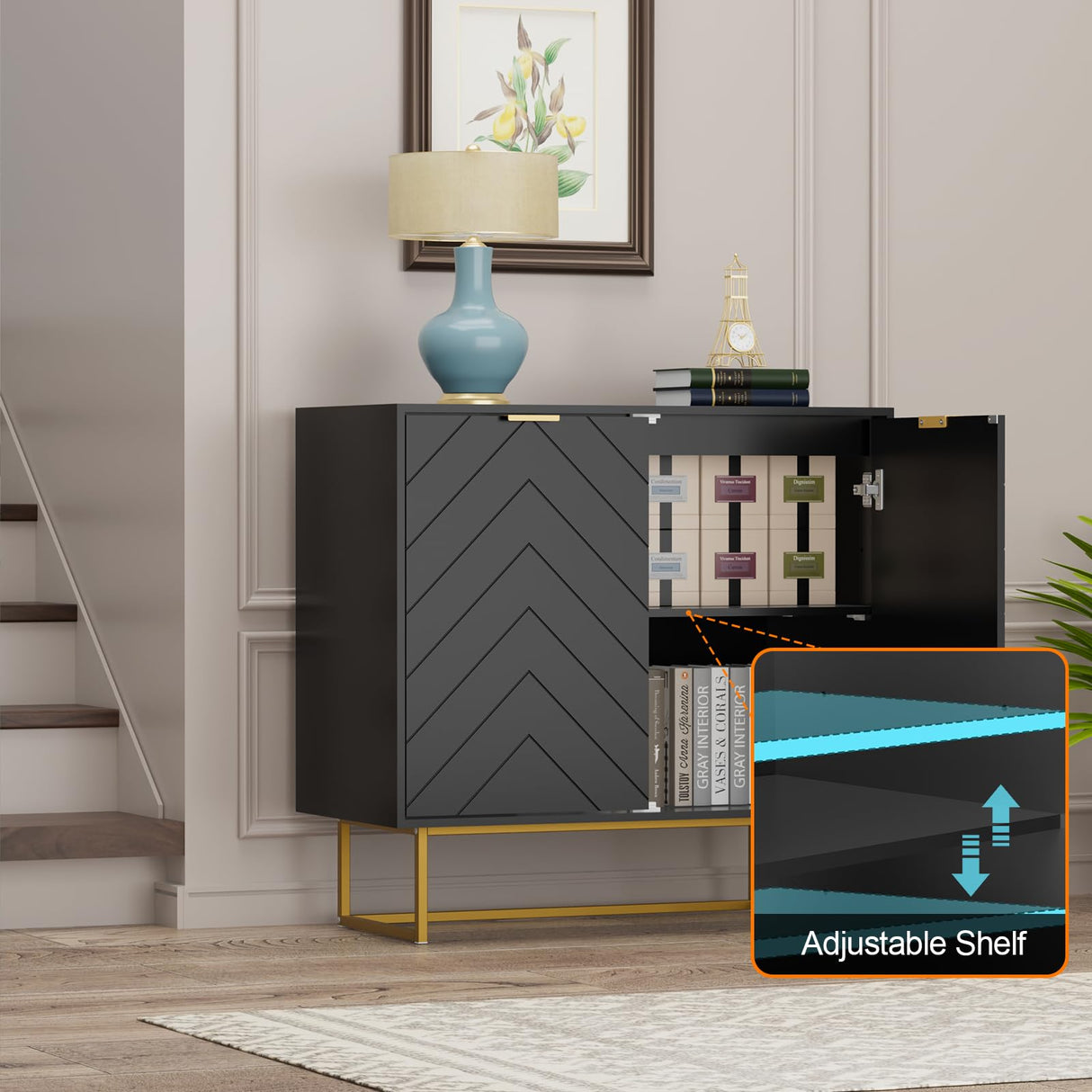 Scurrty Set of 2 31.5'' Sideboard Buffet Cabinet with Storage, Top Weight Capacity 150lbs Sideboard Storage Cabinet with Doors and Adjustable Shelf, Accent Cabinet for Living Room, Kitchen, Black Scurrty