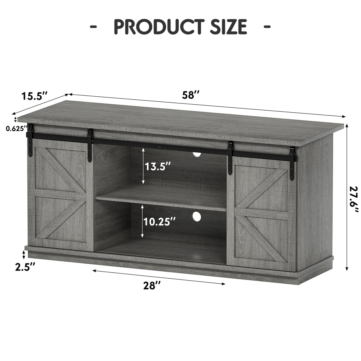 Shahoo Farmhouse Sideboard Buffet Cabinet, Coffee Bar Storage with Sliding Barn Doors, Shelf for Home Dining Room, 27.5 Height, Grey Shahoo