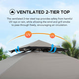 Sunjoy 5 x 8 ft Black Steel Frame Double Tiered Canopy Grill Gazebo for Outdoor, Patio, Garden, and Backyard Activities,Gray and Black Sunjoy