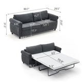 80.7" Pull Out Sofa Bed, 2-in-1 Velvet Queen Convertible Sleeper Couch with Memory Foam Mattress & Solid Wood Bed Frame, Large Pullout Couch Bed for Living Room, Apartment, Small Space,Dark Gray HANLIVES