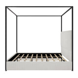 RUNNA King Size Modern Metal Canopy Bed Frame with Tall Velvet Upholstered Headboard and Four Poster,No Box Spring Needed (White,Black3) RUNNA