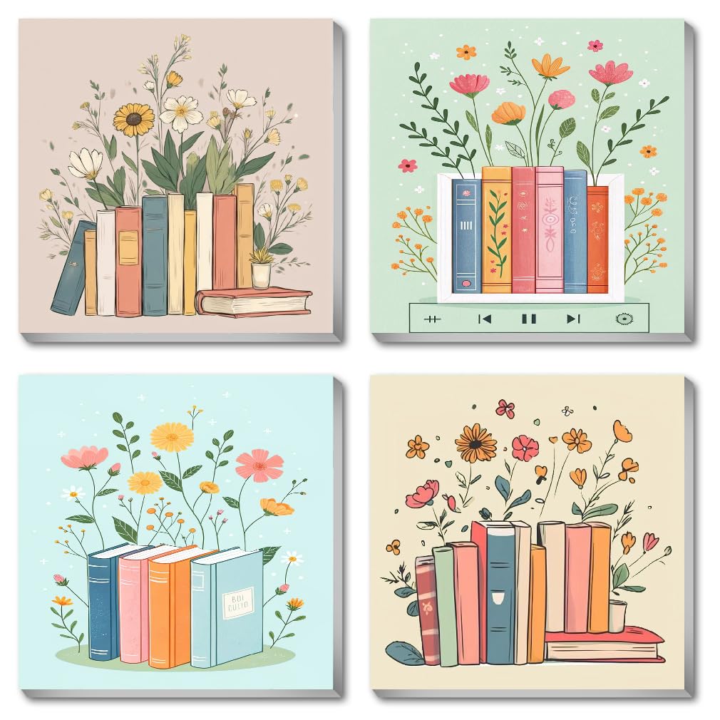 Canrichshop 4 Pcs Book Paint by Numbers Kit for Adults & Ages Over 12,Framed Books Adults' Paint-by-Number Kits, DIY Painting by Numbers for Adults Flowers for Decor Present 8X 8 in Canrichshop