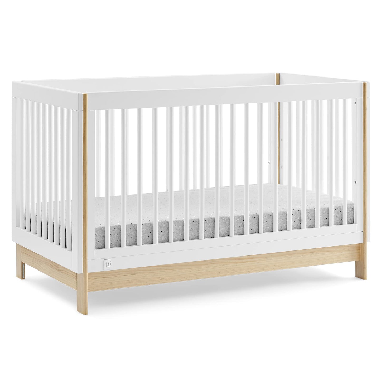 GAP babyGap Tate 4-in-1 Convertible Crib - Greenguard Gold Certified, Bianca White/Natural - WoodArtSupply