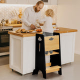 COSYLAND Toddler Standing Tower Adjustable Height - Super Stable Toddler Kitchen Stool Helper - 3 Levels Adjustable Wooden Toddler Kitchen Stool (Natural & Black) COSYLAND